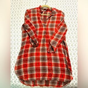 Women’s En Crème Boutique Plaid Tunic Top Size Small Orange/Taupe